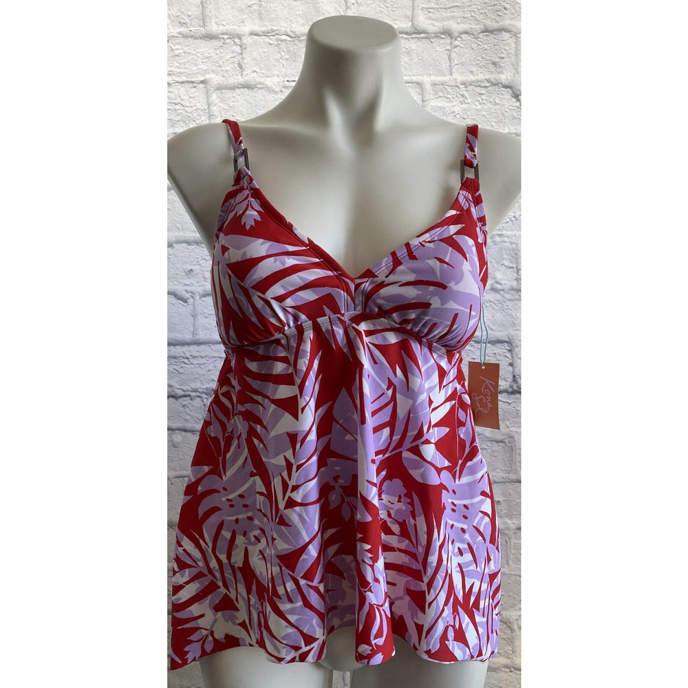Women's Square Neck Hem Tankini Top Kona Sol Layered Leaf Size Medium (8-10)